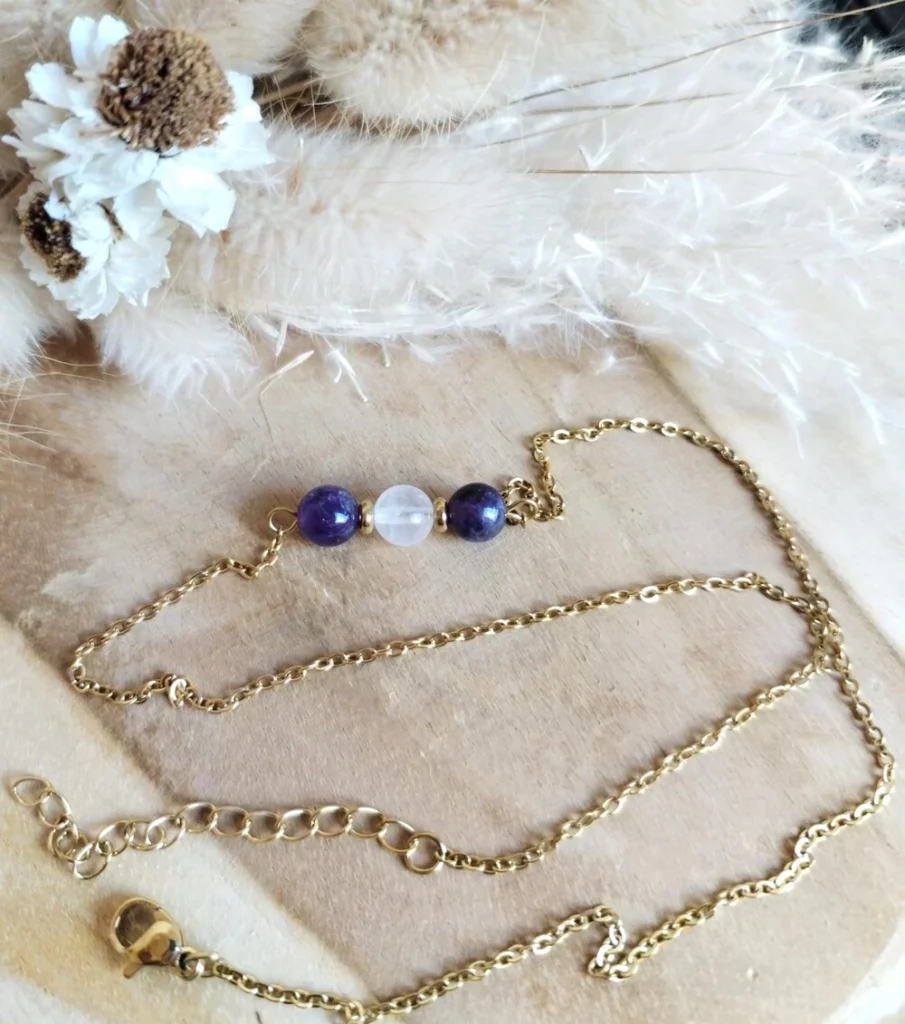 Collier améthyste et quartz rose