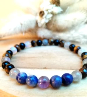 bracelet pour hommes hypersensibles oeil de tigre, labradorite, tourmaline, sodalite et améthyste