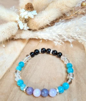 Bracelet de pierres naturelles contre la tristesse – nostalgie – perte d’envie – perte de sens – idées noires – "Joie et sérénité"
