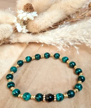Bracelet anti-douleurs : Apaisement physique • Libération des tensions • Protection énergétique – Malachite et Obsidienne dorée