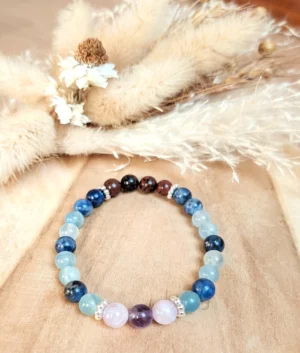 Bracelet de pierres naturelles contre la fatigue mentale, le stress, la difficulté à penser à soi et à communiquer clairement – "Apaisement et affirmation de soi"