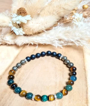 Bracelets en pierres naturelles pour hommes - contre la dépression, la négativité, les ruminations, la somatisation - "Force intérieure et protection"