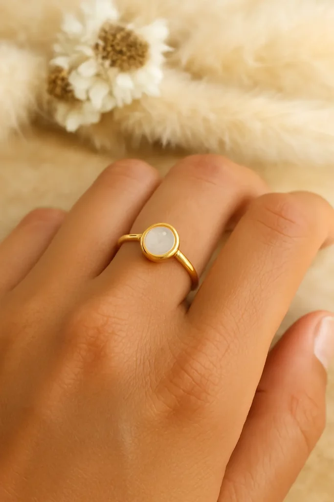 bague quartz rose porté