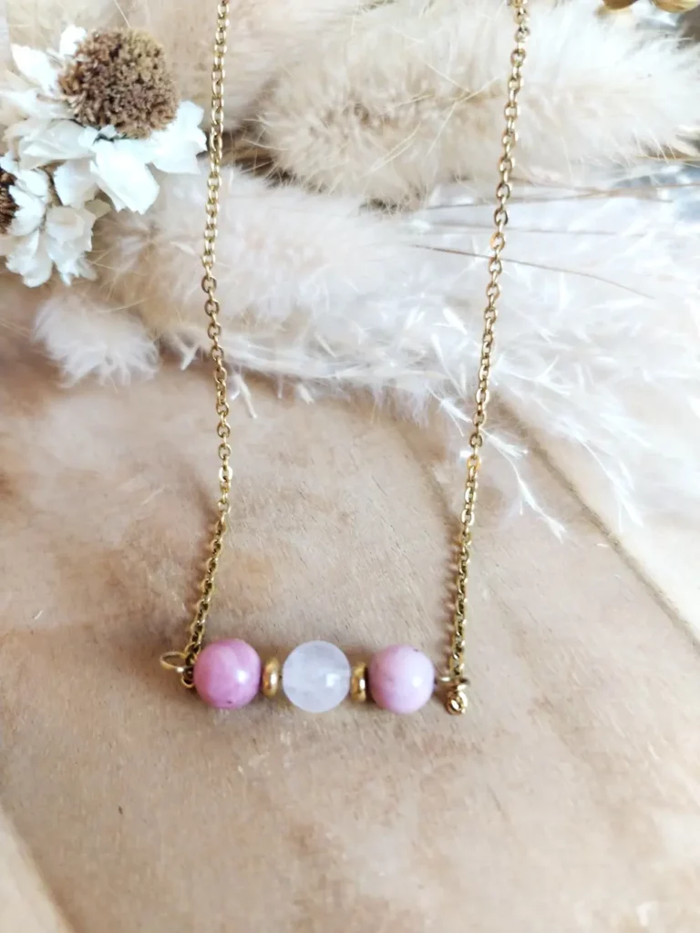 collier quartz rose rhodonite
