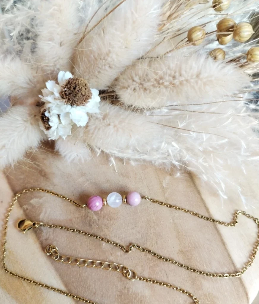 collier quartz rose rhodonite en