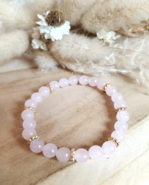Bracelet en pierres naturelles de quartz rose : Apaisement, douceur et amour de soi – Bracelet Douceur