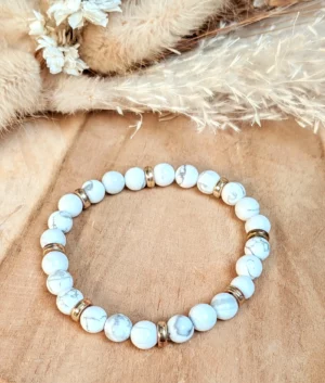 Bracelet en pierres naturelles de howlite : Apaisement, soutient les hypersensibles